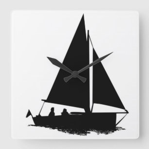 Black Boat Silhouette Quadratische Wanduhr