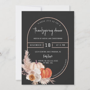 Black Boho Arch Pumpkin Erntedank Dinner Party Einladung