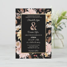 Black Boho Blooms & Bird Wedding Einladung
