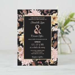 Black Boho Blooms & Bird Wedding Einladung