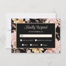 Black Boho Blooms & Bird Wedding RSVP