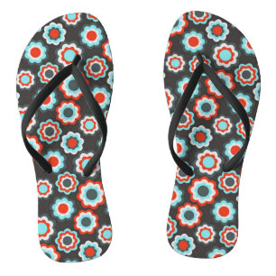 Black Boho Blume Pattern Flip Flops