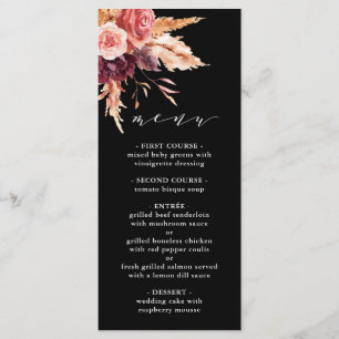 Black Boho Burgundy Terracotta Hochzeit der Blumen Menükarte