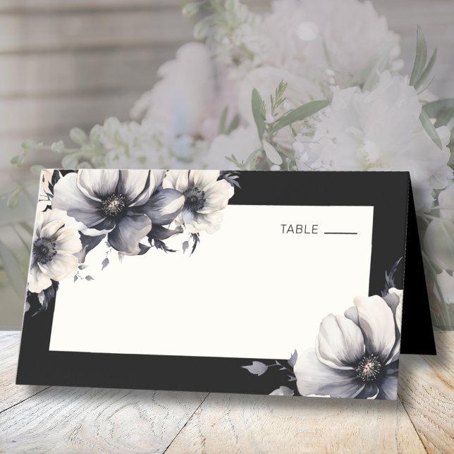Black Boho Chic Floral Wedding Platzkarte (Black Floral Wedding Place Card)