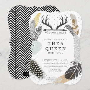 Black Boho Feather Baby Dusche einladen Einladung