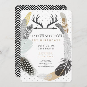 Black Boho Feather Invitation Anniversaire
