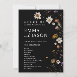Black Boho Fleur sauvage Wedding Programme