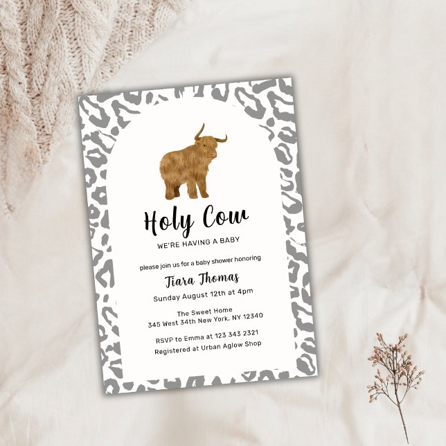 Black Boho Heilige Kuh Hochland Kuh Baby Dusche Einladung (Black Boho Holy Cow Highland Cow Baby Shower Invitation)