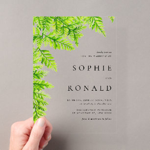 Black Boho Minimalistisch Foliage Wedding Acryleinladungen
