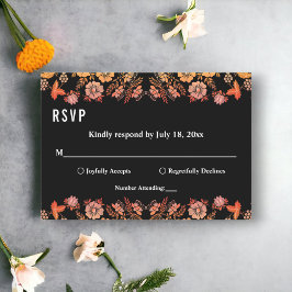 Black Boho Neon Rose Romantische Blumenhochzeit RSVP Karte