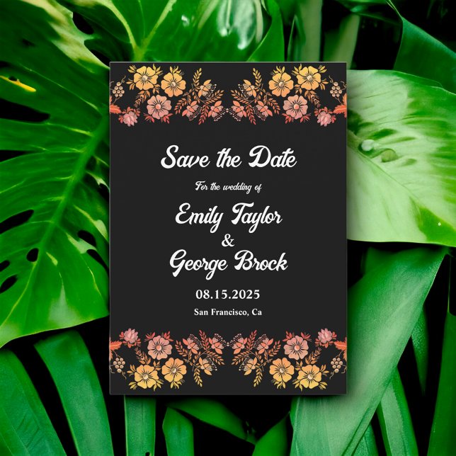 Black Boho Neon Rose Romantische Blumenhochzeit Save The Date (Von Creator hochgeladen)