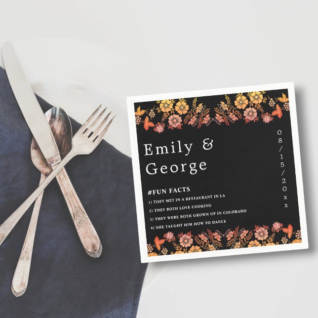 Black Boho Neon Rose Romantische Blumenhochzeit Serviette (Von Creator hochgeladen)