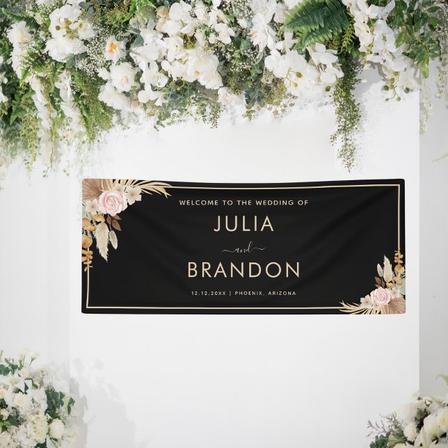 Black Boho Pampas Grass Floral Wedding Banner (Von Creator hochgeladen)