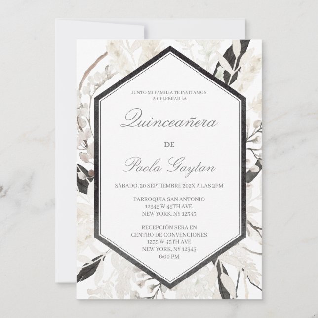 Black Boho quinceañera en español Einladung (Vorderseite)