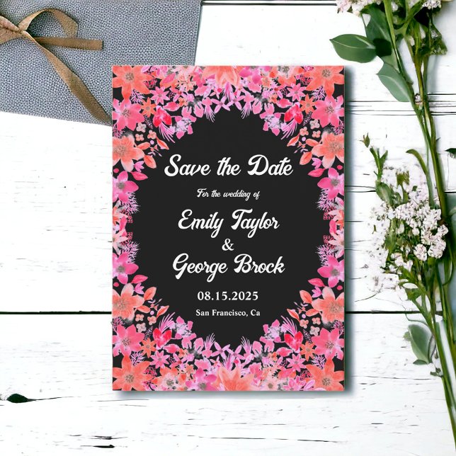 Black Boho Romantic Blume Land Blumenhochzeit Save The Date (Von Creator hochgeladen)