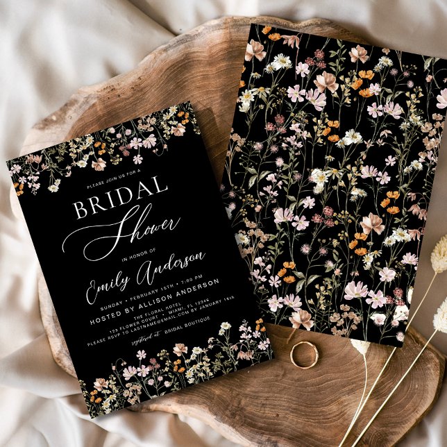 Black Boho Wildblume Brautparty Einladung (Von Creator hochgeladen)