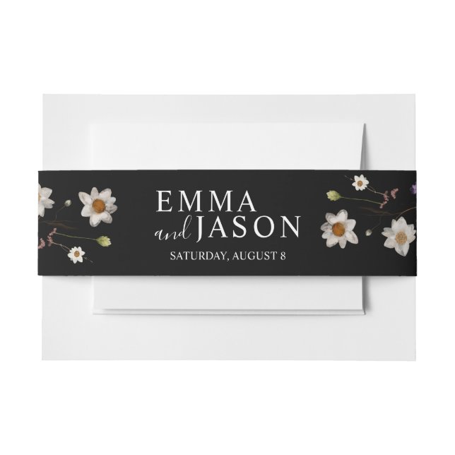 Black Boho Wildblume Einladung Bauchband Einladungsbanderole (Vorderseite Beispiel)