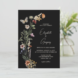 Black Boho Wildblume Hochzeitseinladung Einladung