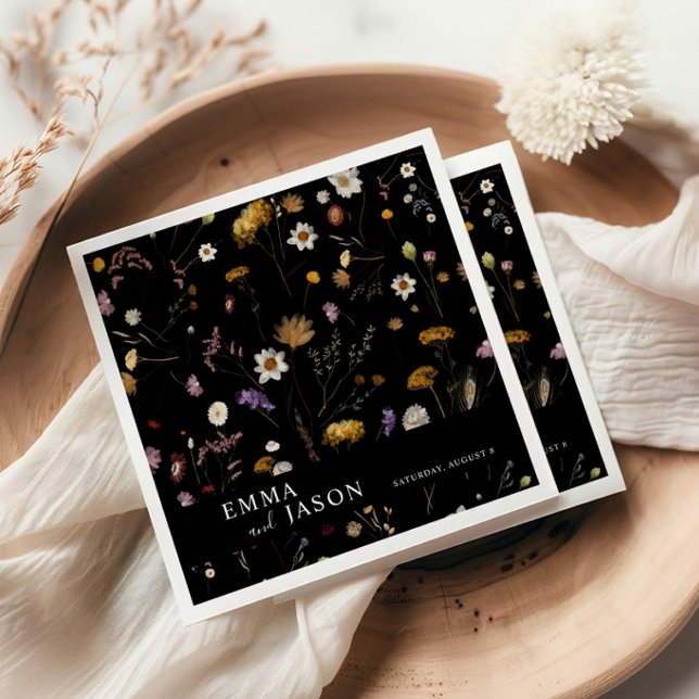 Black Boho Wildblume Wedding Napkins Serviette (Von Creator hochgeladen)