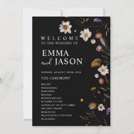 Black Boho Wildblume Wedding Program Einladung