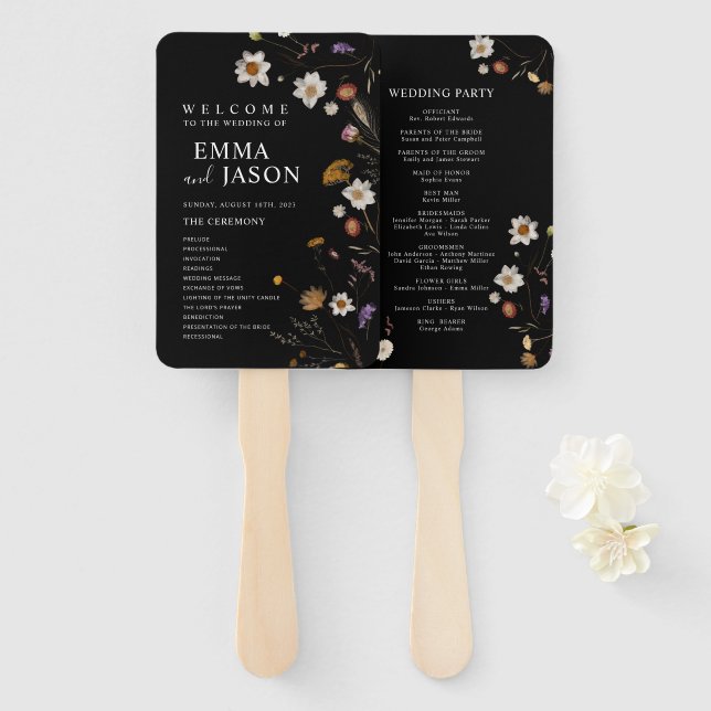 Black Boho Wildblume Wedding Vielen Dank Sticker Fächer (Vorne und Hinten)