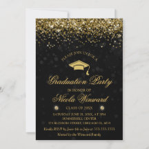 Black Bokeh & Gold Glitzer Graduation Party