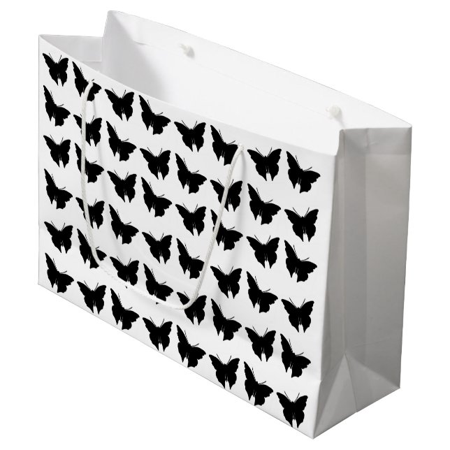 Black Bold Mod Butterflies Große Geschenktüte (Vorderseite Schrägansicht)