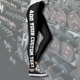Black Bold Personalized Custom Text Vertical  Leggings