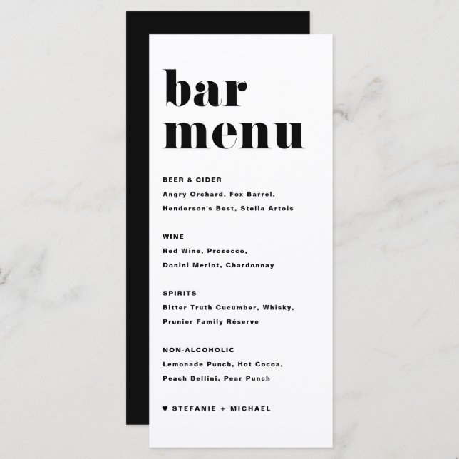 Black Bold Retro Typografy Wedding Bar Menükarte (Vorne/Hinten)
