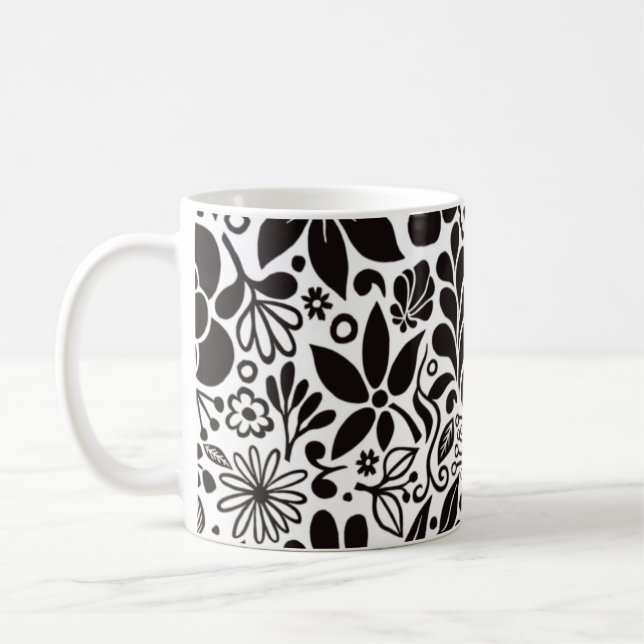 Black Bold Wild Blume & Blätter auf Aqua Kaffeetasse (Links)
