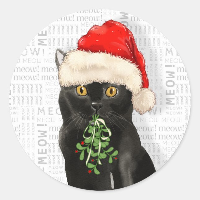 Black Bombay Cat Watercolor Santa Runder Aufkleber (Vorderseite)