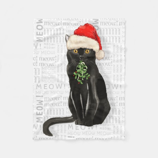Black Bombay Santa Cat Weihnachten Fleecedecke (Vorderseite)