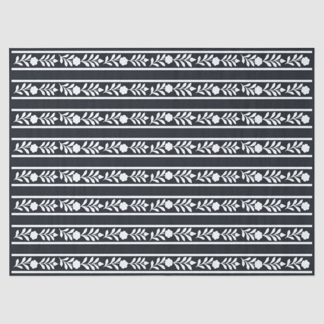 Black Bone Inlay Floral Border Decoupage Paper Seidenpapier (Vorderseite)
