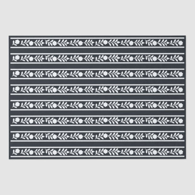 Black Bone Inlay Floral Border Decoupage Paper Seidenpapier (Vorderseite)