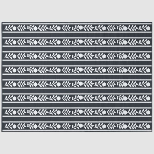 Black Bone Inlay Floral Border Decoupage Paper Seidenpapier (Vorderseite)