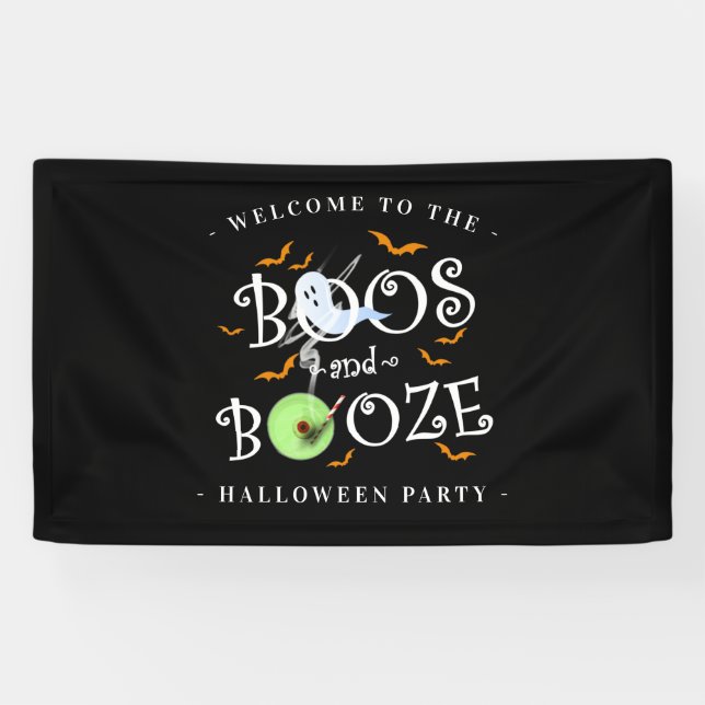 Black Boos & Booze Halloween Banner (Horizontal)