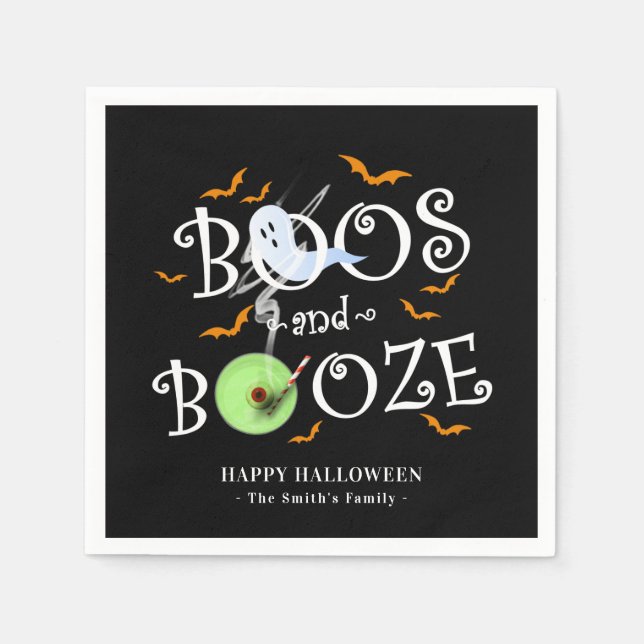Black Boos & Booze Halloween-Party Serviette (Vorderseite)