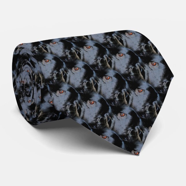 Black Border Collie Dog Face Animal Art Muster Krawatte (Gerollt)