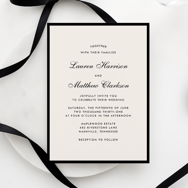 Black Border Ivory Modern Wedding Invitation Einladung (Von Creator hochgeladen)