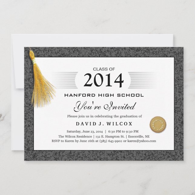 Black Border Pattern Diploma & Gold Tassel Einladung (Vorderseite)