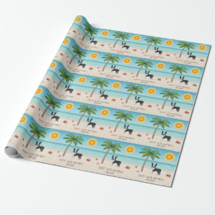 Black Boston Terrier an einem tropischen Sommerstr Geschenkpapier