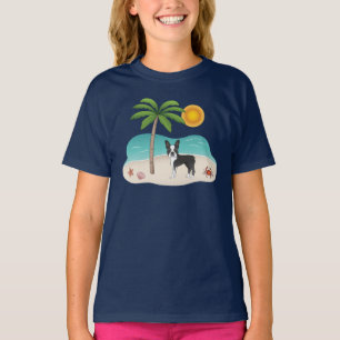 Black Boston Terrier an einem tropischen Sommerstr T-Shirt