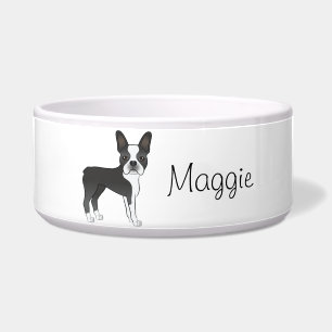 Black Boston Terrier Niedlicher Cartoon Hund mit e Napf