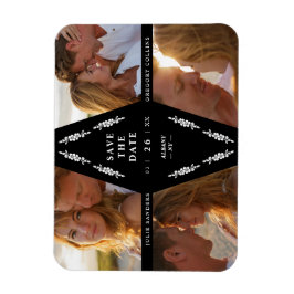 Black Botanical Modern Collage 4 Fotos Hochzeit Magnet