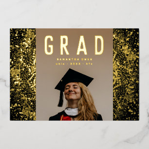 Black Botanics Grad Photo Gold Foil Faire-part