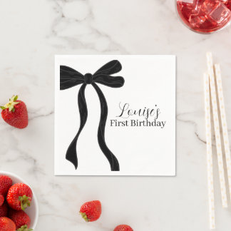 Black Bow 1st Birthday First Birthday Party Serviette