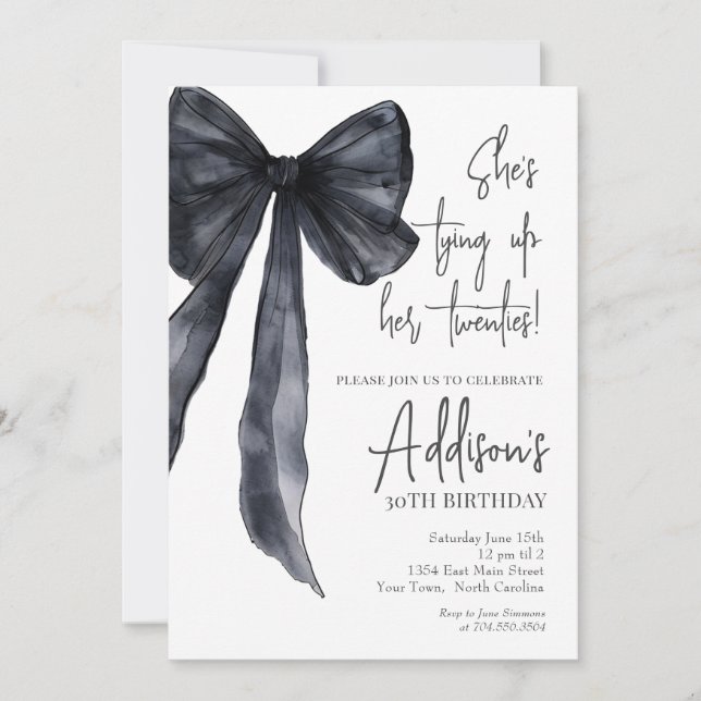 black bow 30th Birthday Party Invitation (Devant)
