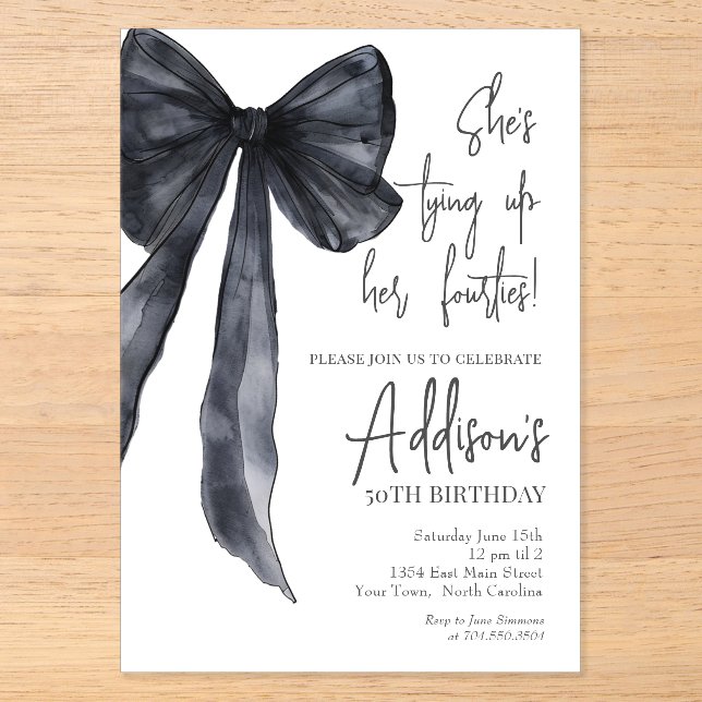black bow 50th Birthday Party Invitation Acryleinladungen (Vorderseite)