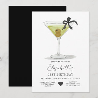 Black Bow A tiny bit older Olive Martini Birthday Einladung