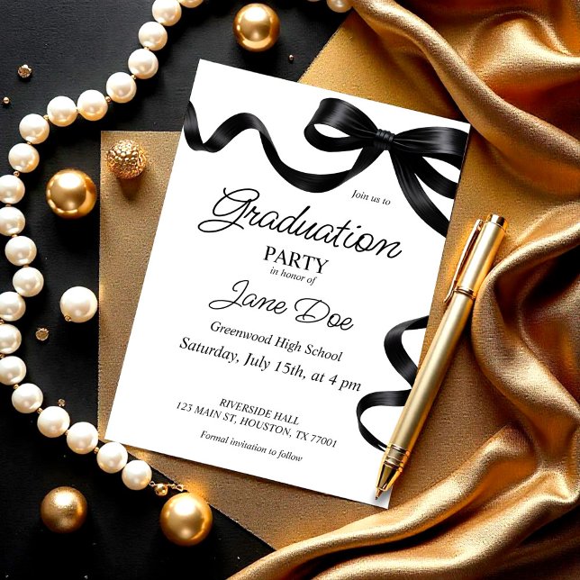 Black Bow Abschluss Einladung Ribbon Grad (Graduation Invitation Black Bow Editable,Ribbon Grad Digital Invite,College High School Announcement)